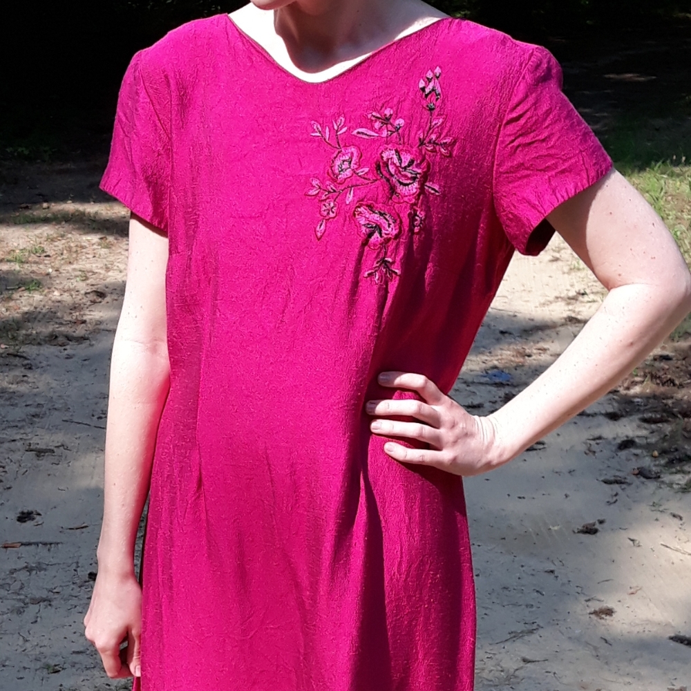 80s K. C. Spencer Embroidered Cocktail Dress Pink Size 12